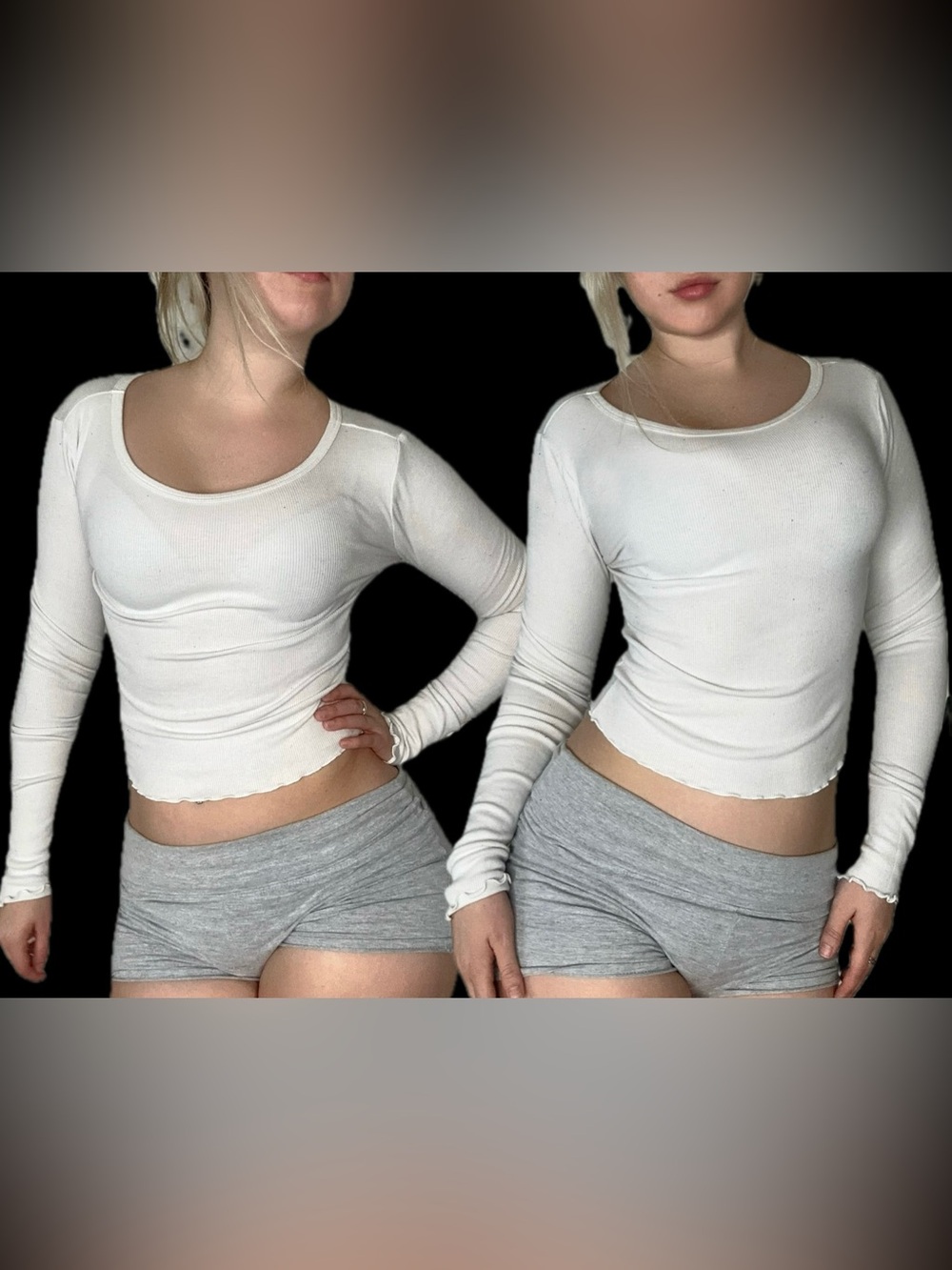 Women’s White Ribbed Long-Sleeve Scoop Crop Top